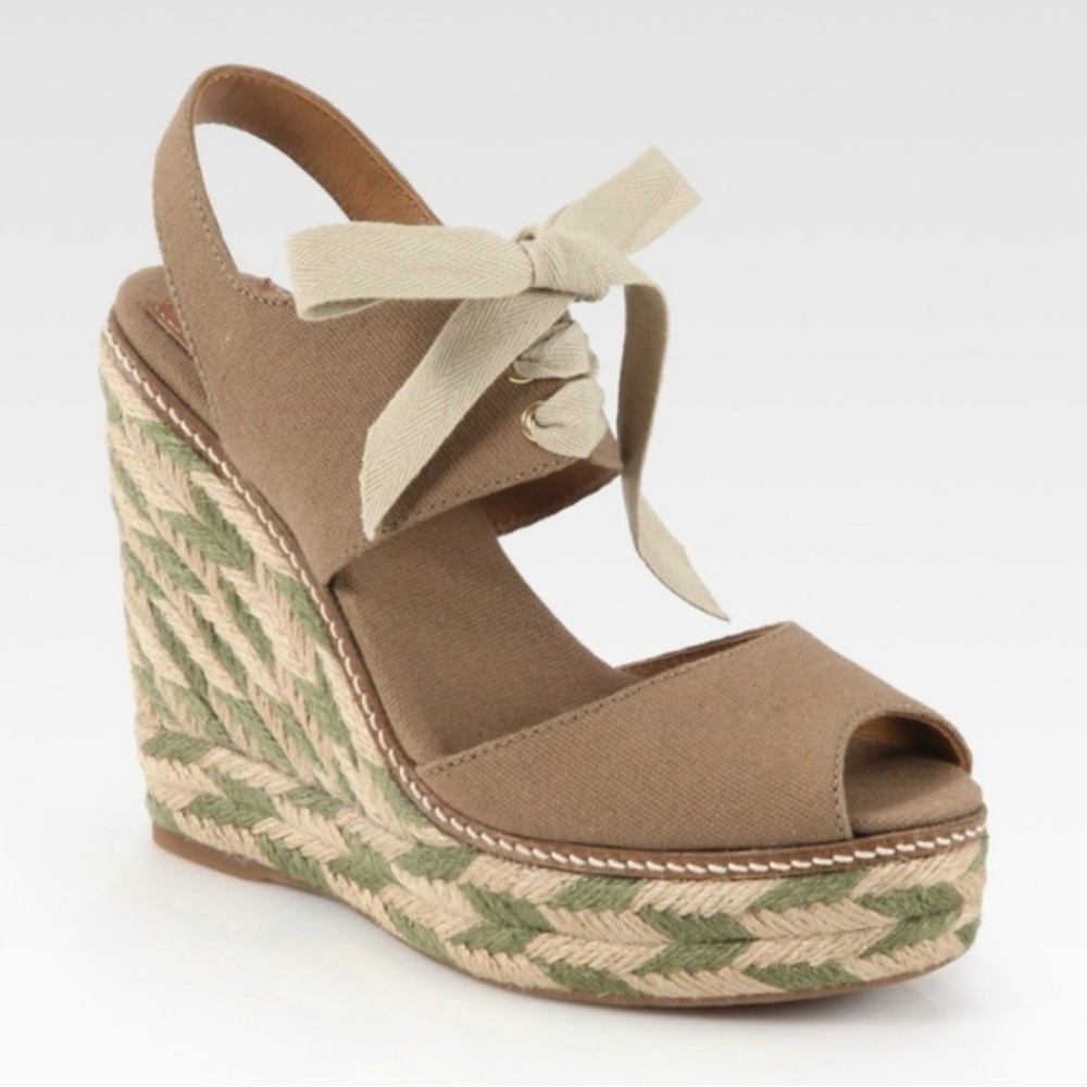 Tory Burch Linley Lace Up Espadrille Wedge in Black Size 9